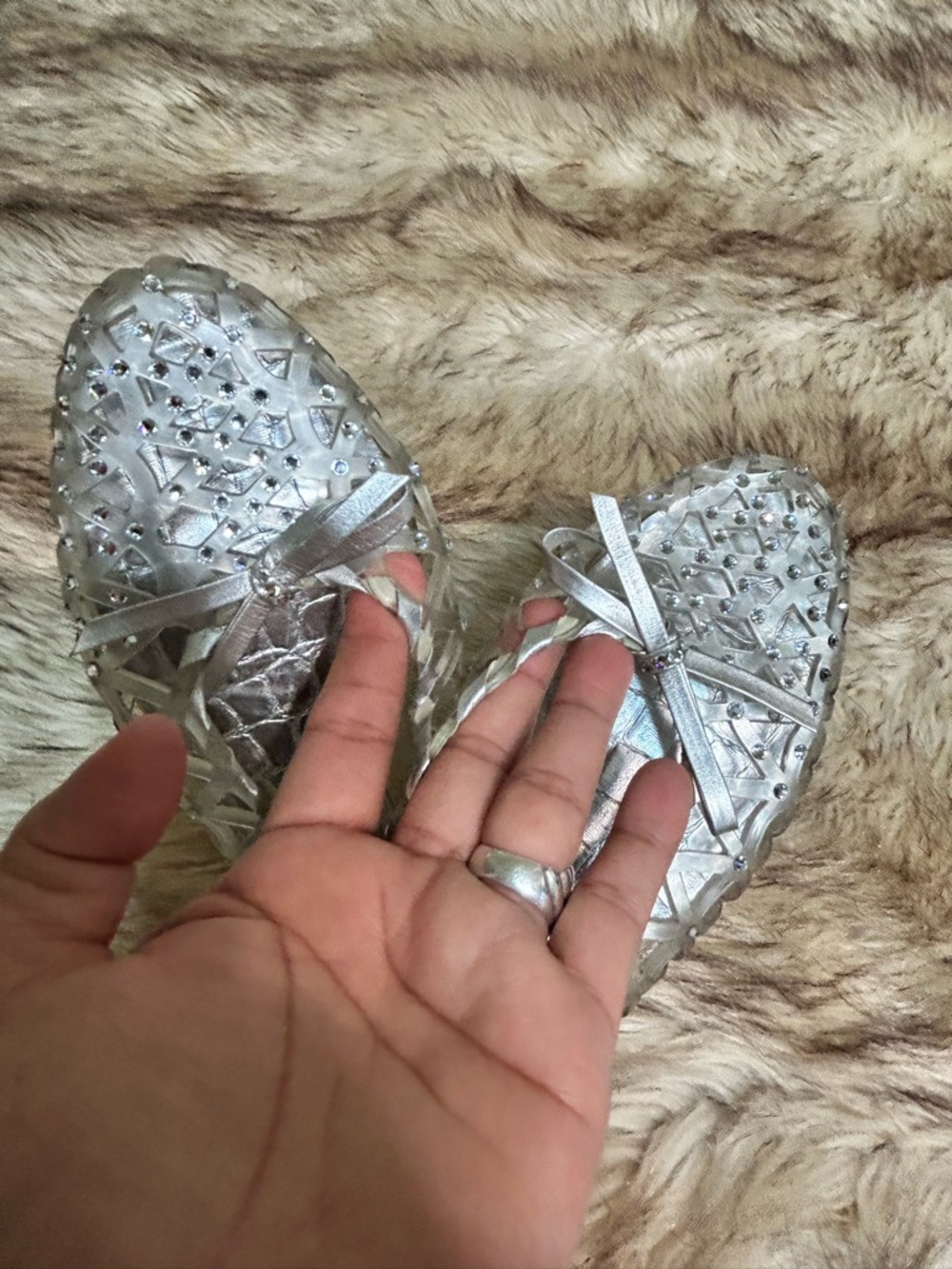 Stuart Weitzman Silver Clear Jelly Ballet Flats with Bow - Picture 6 of 6